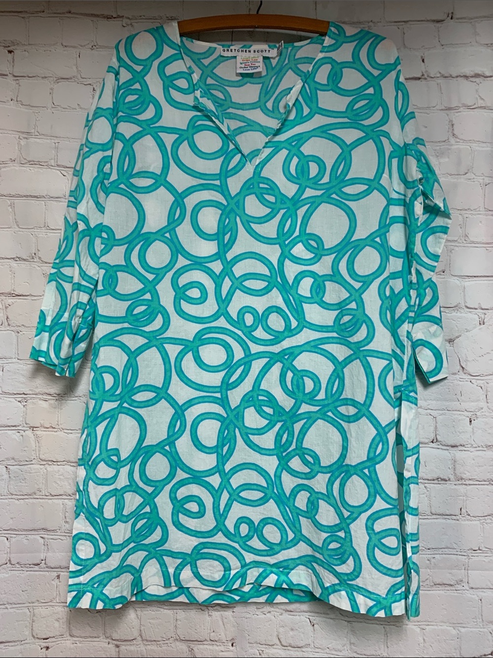 Gretchen Scott Turquoise & Aqua Patterned Tunic Dress Size M